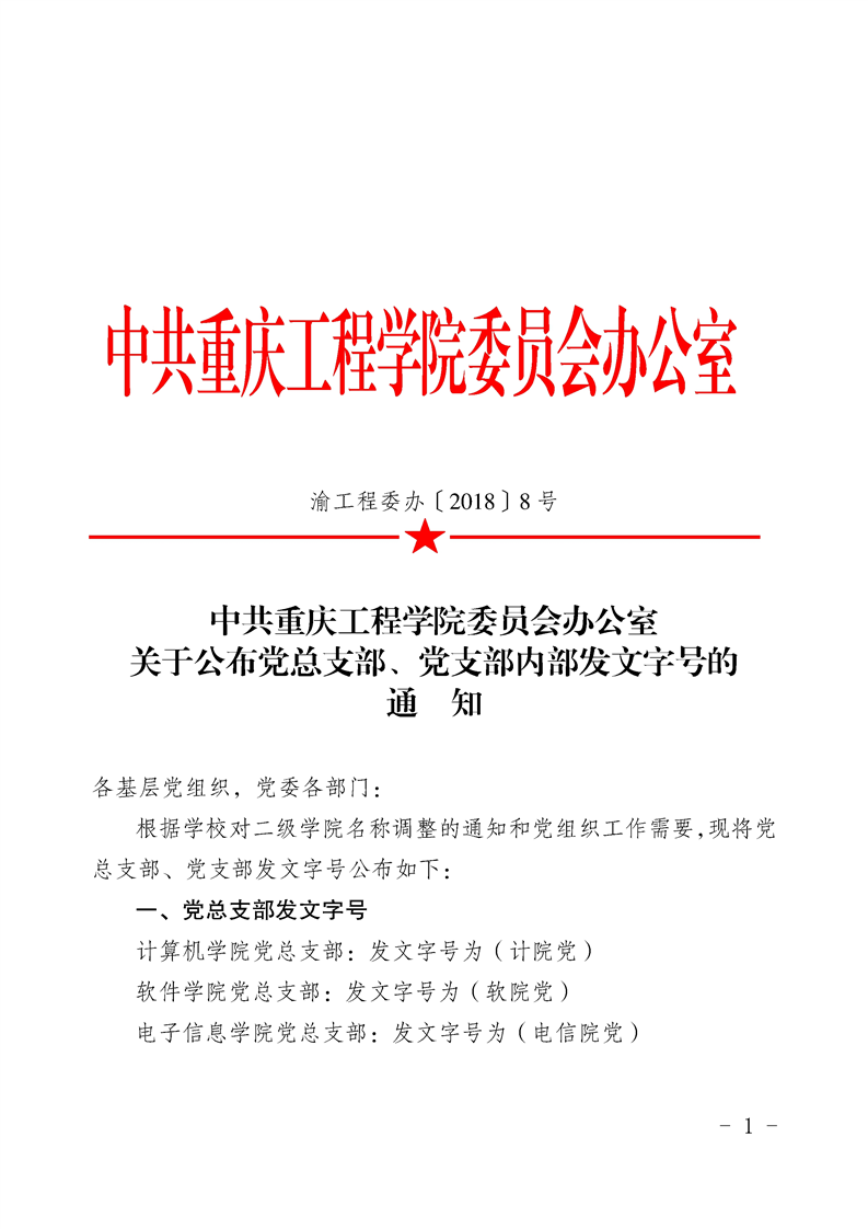 关于公布党总支部党支部内部发文字号的通知